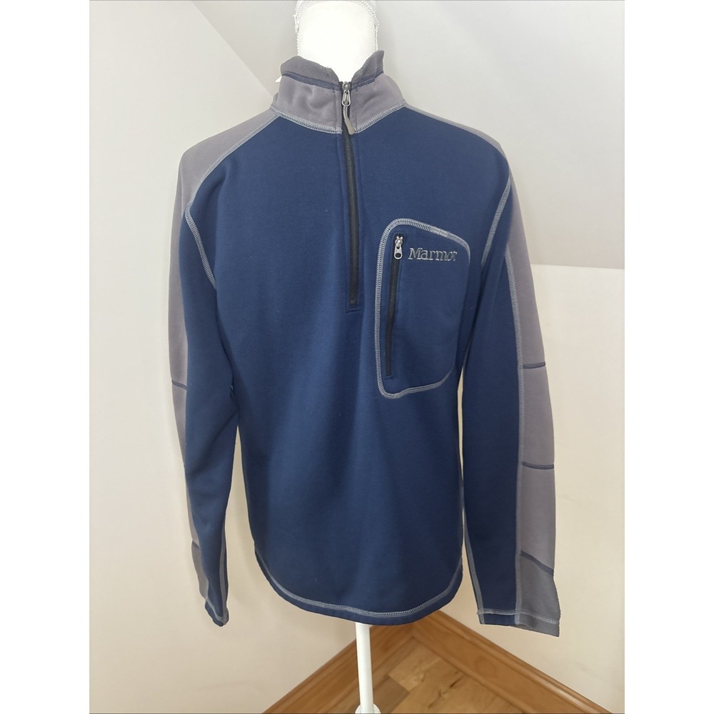Marmot Fleece Pullover Mens Medium M Gray Blue 1/4 Zip Hiking Jacket